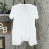 LOGO by Lori Goldstein Embroidery Detail Lace Hem Slub Top Antique White XS