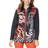 DG2 by Diane Gilman Women's Plus Size Printed Charmeuse Button Up Blouse