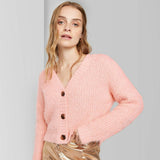 Wild Fable Women's V-Neck Cropped Button Front Fuzzy Cardigan Sweater