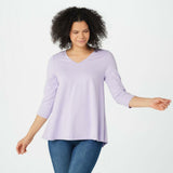 Denim & Co. Essentials Perfect Jersey V Neck 3/4 Sleeve Top Lilac Medium