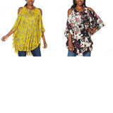 DG2 by Diane Gilman Women's Printed Ruffle Poncho Blouse