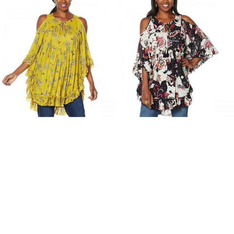 DG2 by Diane Gilman Women's Printed Ruffle Poncho Blouse