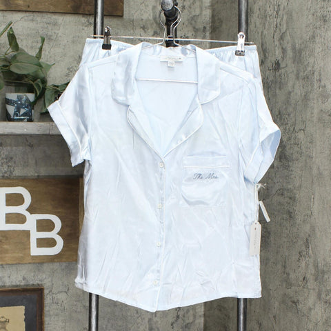 In Bloom by Jonquil Mrs Satin Short Shirt Pajamas Set Blue XL