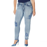 DG2 by Diane Gilman Plus Size Sorbet Floral Applique Ankle Jeans Midtone 24W