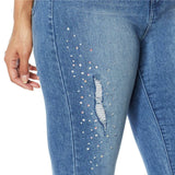 DG2 by Diane Gilman Women's Petite Embellished Distressed Skinny Jeans