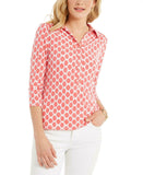 NWT Charter Club Petite Geo 3/4-Sleeve Knit Polo Top. 100086944PT Petite Large