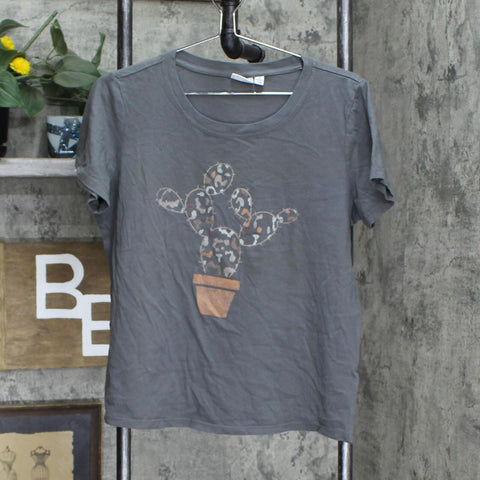 Doe Womnes Graphic Cactus Graphic T-Shirt Tee Gray XL