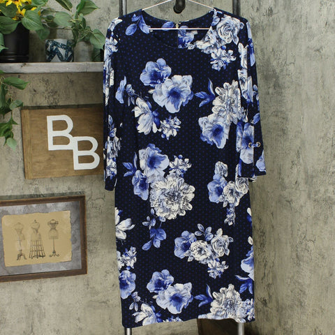 Tommy Hilfiger Plus Size Floral-Print Grommet-Sleeve Dress Sky Captain Blue 14W