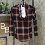 NWT Polly & Esther Juniors' Plaid Faux Fur-Trimmed Hoodie Shirt Top. PK10936MC M