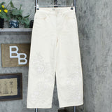 DG2 by Diane Women's Embroidered Applique Wide Leg Jeans Cream 2 TALL