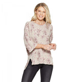 Knox Rose Women's Floral Print Short Sleeve Raw Hem Sweatshirt