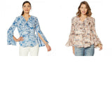 Curations Women's Bell Sleeve Printed Blouse with Cami