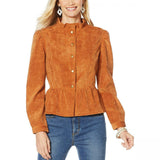 LaBellum by Hillary Scott Women's Ruffle Trim Peplum Corduroy Jacket