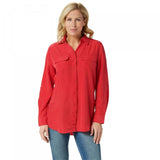 Denim & Co. Women's Roll Tab Sleeve Button Front Soft Utility Tunic Blouse