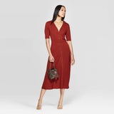 Who What Wear Women's V-Neck Button Front A Line Midi Dress