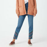 Denim & Co. Women's Slim Straight Jeans With Hem Embroidery Harbor 12