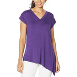 DG2 by Diane Gilman Women's Plus Size Flowy Asymmetric Hem V-Neck Tee