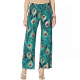 IMAN Women's Petite Global Chic Luxury Resort Peacock Print Palazzo Pants