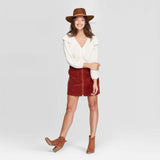 Universal Thread Women's Double Ruffle Long Sleeve Deep V-Neck Top