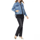 DG2 by Diane Gilman Women's Fringed Star Stretch Denim Jean Jacket