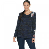 Belle by Kim Gravel Women's Embroidered Floral Camo Long-Sleeve Top
