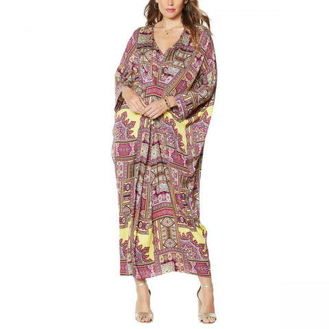 IMAN Women's City Chic Long Sleeve Printed Caftan Dress