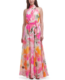 Eliza J Womens Floral Halter Belted Maxi Dress