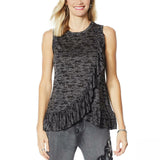 DG2 by Diane Gilman Women's Burnout Ruffle Tank Top Black XL
