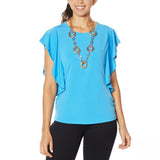 IMAN Women's Plus Size Boho Chic Flutter Sleeve Top With Necklace