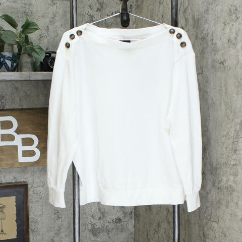Who What Wear Plus Size Button Shoulder Long Sleeve Sweatshirt Cream 1X