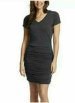 Jessica Simpson Women's Stretch Ruched V Neck Dress Charcoal Large