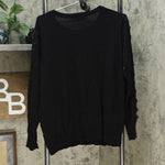 Brooke Shields Plus Size Timeless Pullover Sweater With Lace Sleeve Black 1X