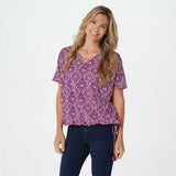 Belle by Kim Gravel Women's TripleLuxe Knit Faux Wrap Top Tassles