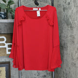 Susan Graver Women's Liquid Knit Top With Sheer Chiffon Bell Sleeves
