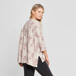 Knox Rose Women's Floral Print Short Sleeve Raw Hem Sweatshirt