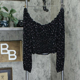 Wild Fable Women's Floral Print Long Sleeve Square Neck Woven Top Black Medium