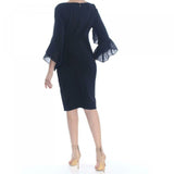 DKNY Women's Pleated Bell Sleeve Sheath Dress Navy 12