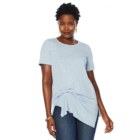 DG2 by Diane Gilman Women's Plus Size Draped And Gathered Knot Side T-Shirt