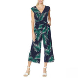 G by Giuliana Women's Petite Cropped Knit Jumpsuit Navy Palm Petite Large
