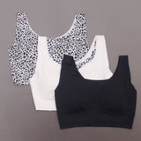 Rhonda Shear Pack Body Bras With Removable Pads Black/ Snow Leopard/ White Large