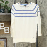 Nautica Women's Lightweight 3/4 Sleeve Striped Sweater Ivory / Blue Large