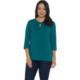 Denim & Co. Women's Jersey 3/4-Sleeve Top With Keyhole Neck Detail