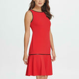 DKNY Women's Piped Flounce Hem Sheath Dress Scarlet Red 10
