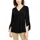 NWT Alfani Womens V-Neck 3/4 Sleeve Tie-Cuff Top. 100086297MS Small