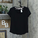 NWT Isaac Mizrahi Live! Scoop Neck Curved Ruffle Hem Knit Top. A378050-Reg M