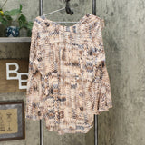 Curations Women's Bell Sleeve Printed Blouse with Cami
