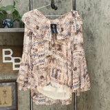 Curations Women's Bell Sleeve Printed Blouse with Cami