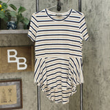 DG2 by Diane Gilman Women's Striped Peplum Drama Top Beige Small