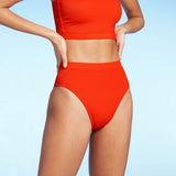 Xhilaration Women's Ribbed High Leg High Waist Bikini Swim Bottom