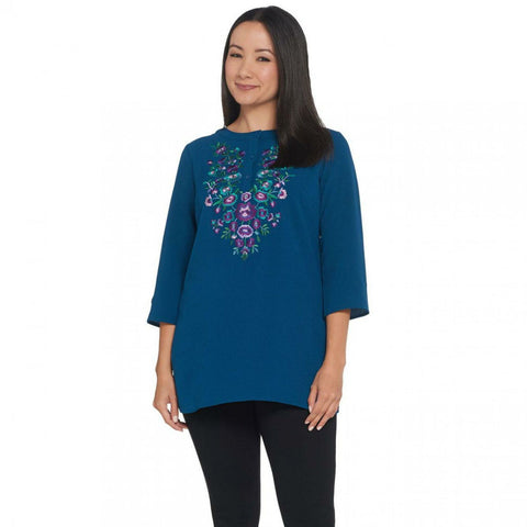 Linea by Louis Dell'Olio Women's Embroidered Crepe Gauze Tunic Top
